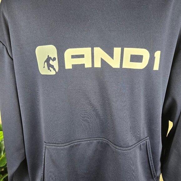 AND1 Size XL Navy Blue Drawstring Hoodie Sweatshirt Kangaroo Pocket Casual - Picture 3 of 11